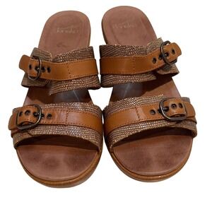 Dansko Tan‎ Leather Double Buckle Wedge Slide Sandals Women Size 38